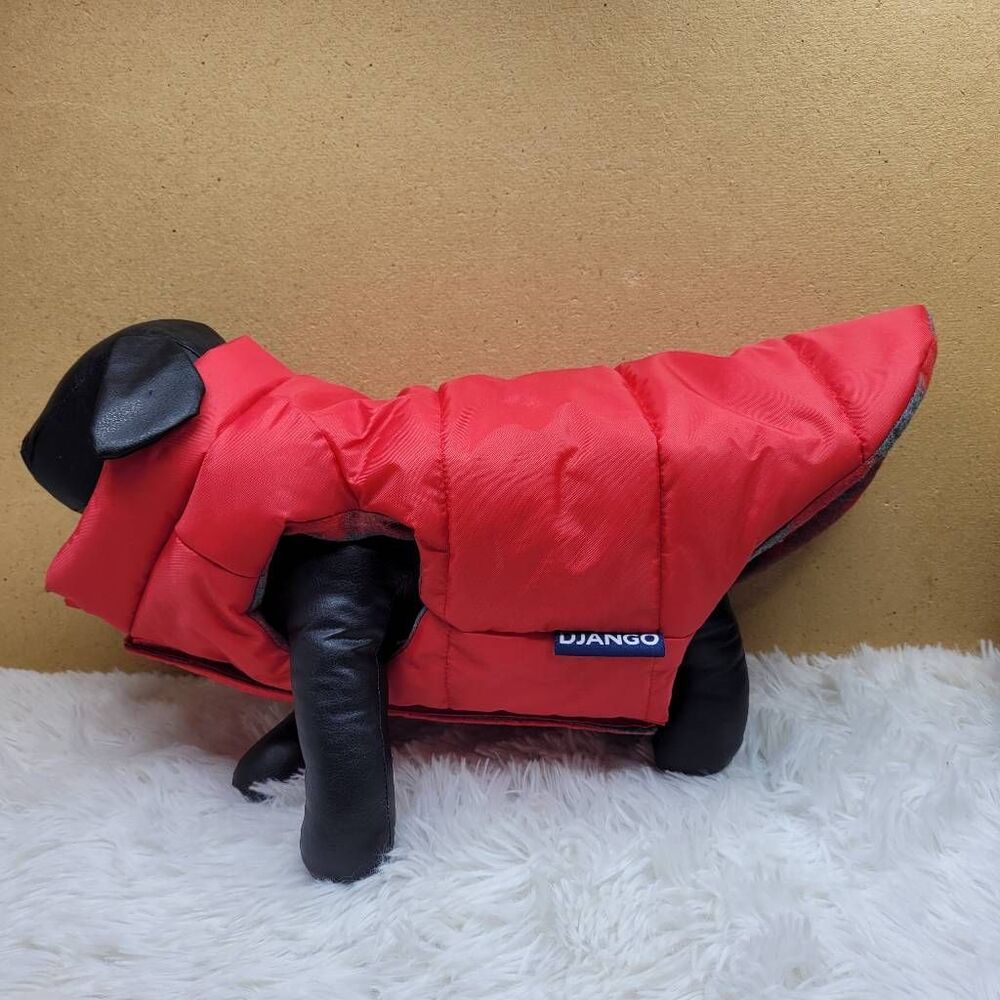 Django Red/Red & Gray Flannel Reversible Puffer Dog Jacket  Size M